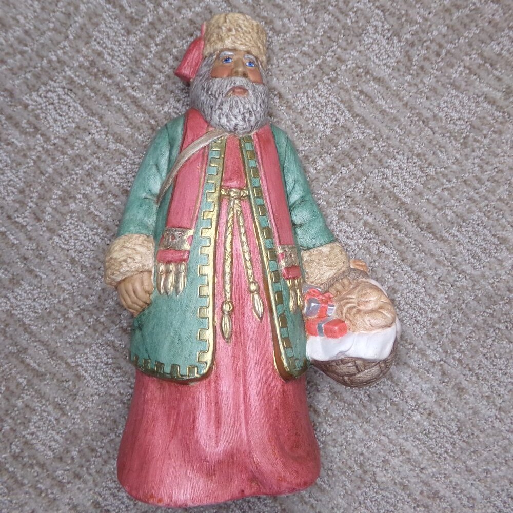 Vintage Greek Old World Santa Claus Sack Gifts Ceramic Christmas Decoration